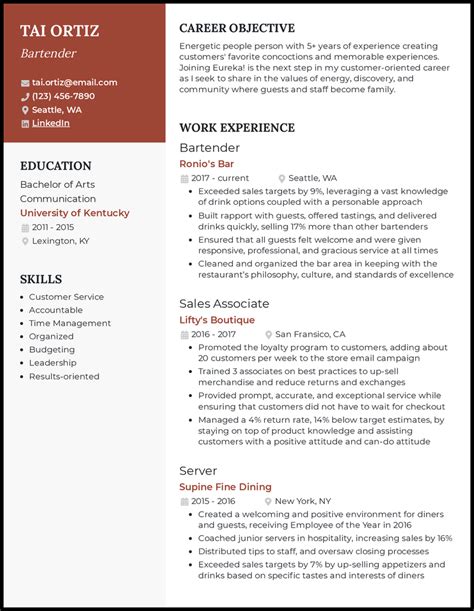 Bartender Resume Examples: Crafting Cocktails & Careers - Resume Success